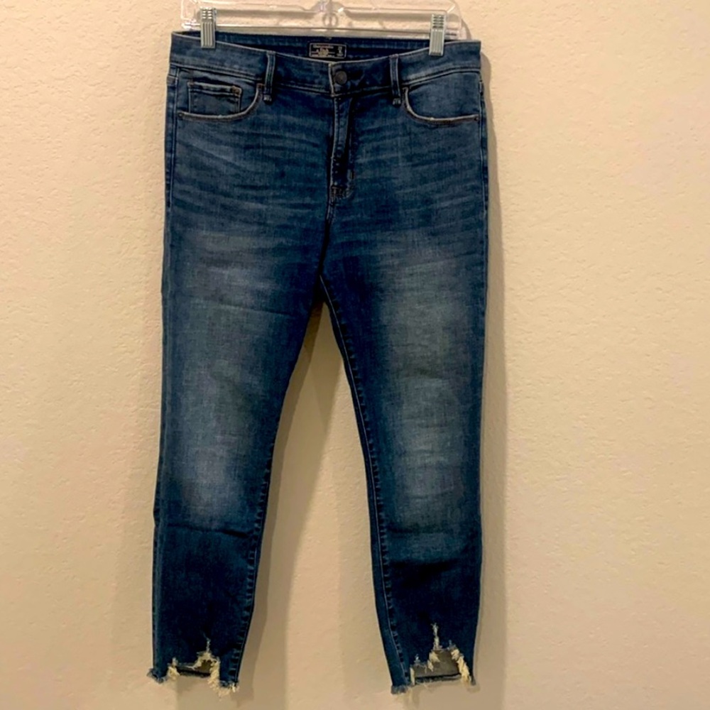 Abercrombie & Fitch Blue Skinny Jeans with cute Distressed Hem
